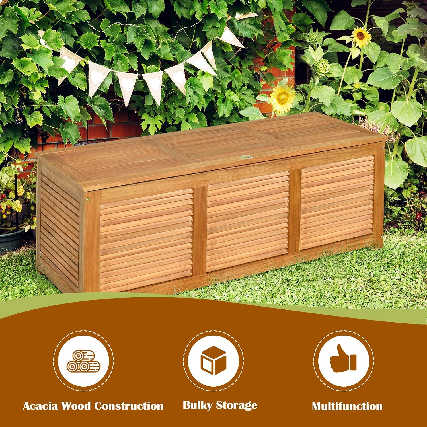 Solid Acacia Wood Deck Box Sto - Garden Storage Box recension och pris