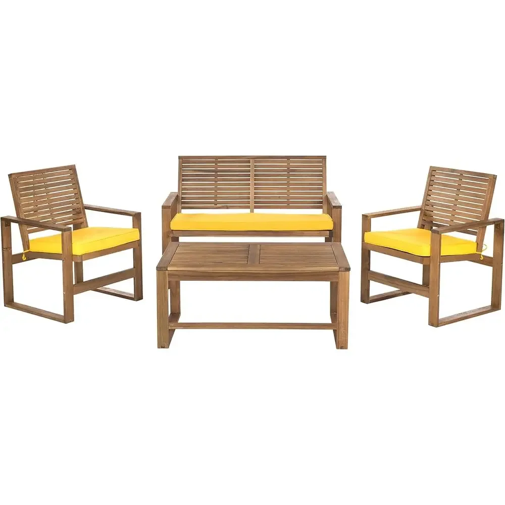 4-Piece Acacia Outdoor Patio F - Outdoor Furniture Yellow recension och pris