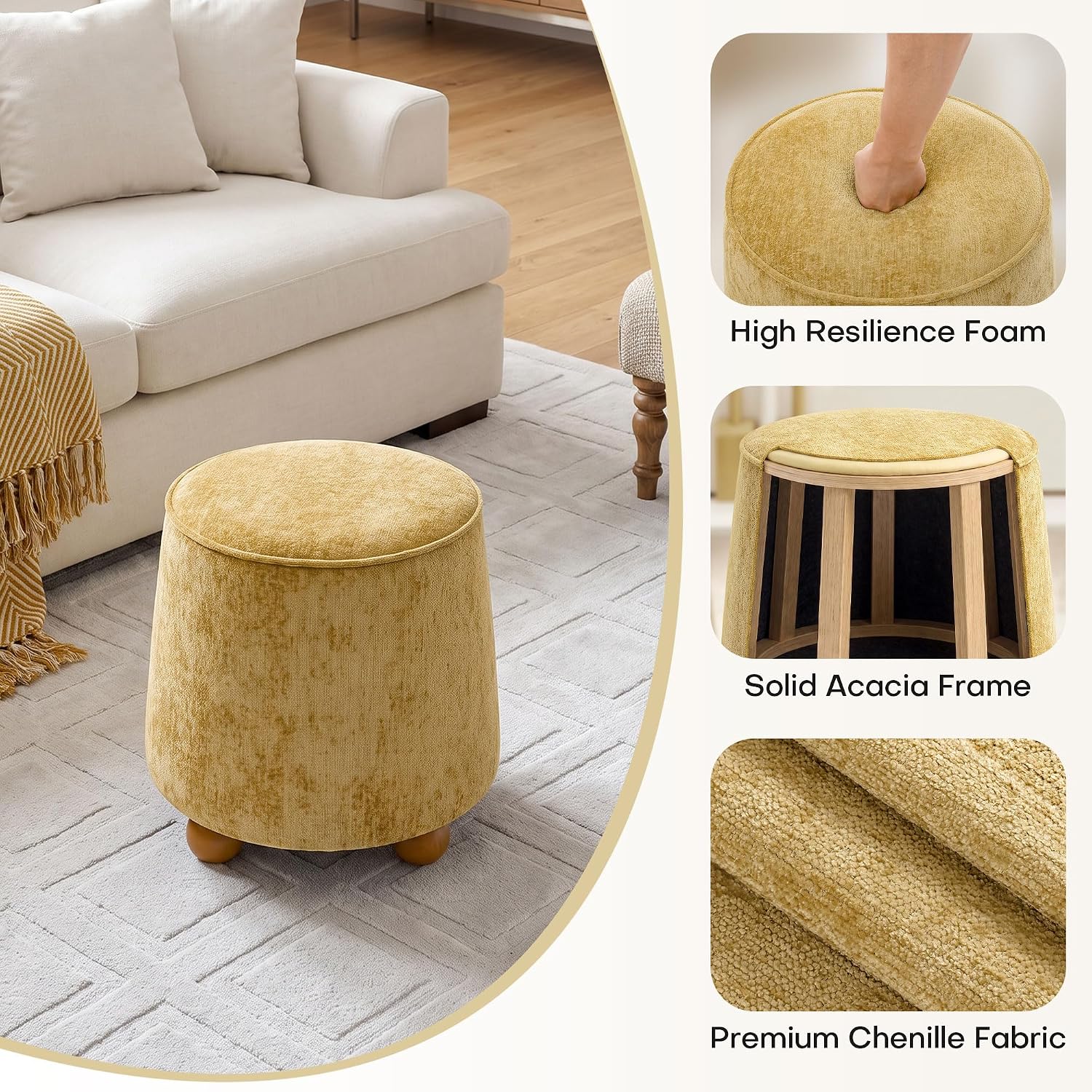 Round Tapered Ottoman Rubberwo - Outdoor Furniture Yellow recension och pris